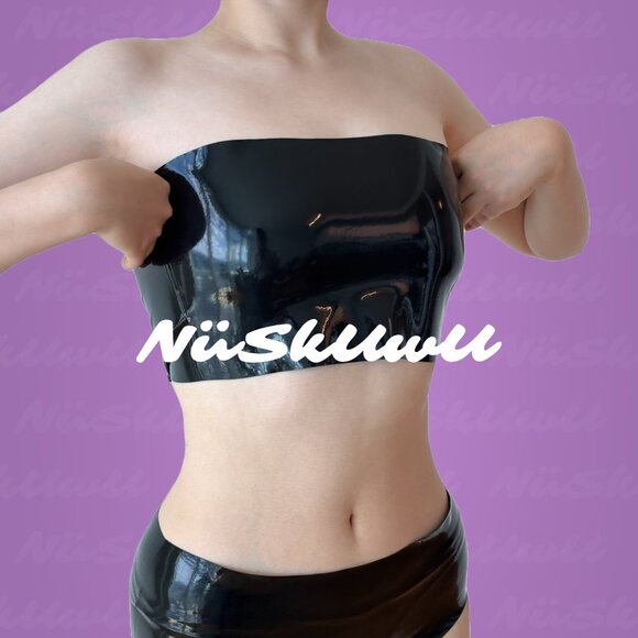 Latex Tube Top, Shiny Latex Strapless Bandeau for Clubwear, and Festival Outfits - Picture 3 of 10